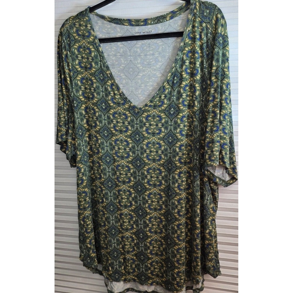 Lane Bryant Short Sleeve V-neck Tunic Top Womens Plus Size 22 24 22/24 Green